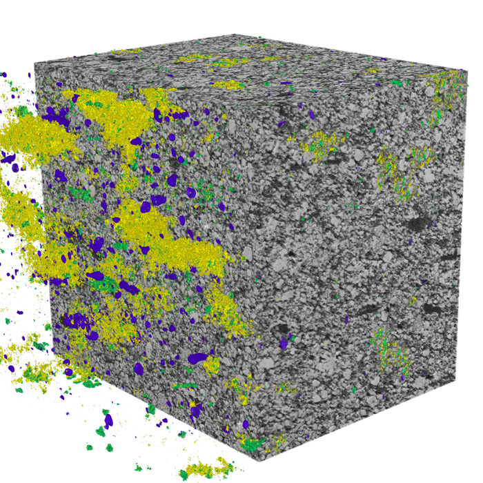 Li, Na, Li2F-Verteilung in der LFP-Kathode aus der 3D-ToF-SIMS-Tomographie